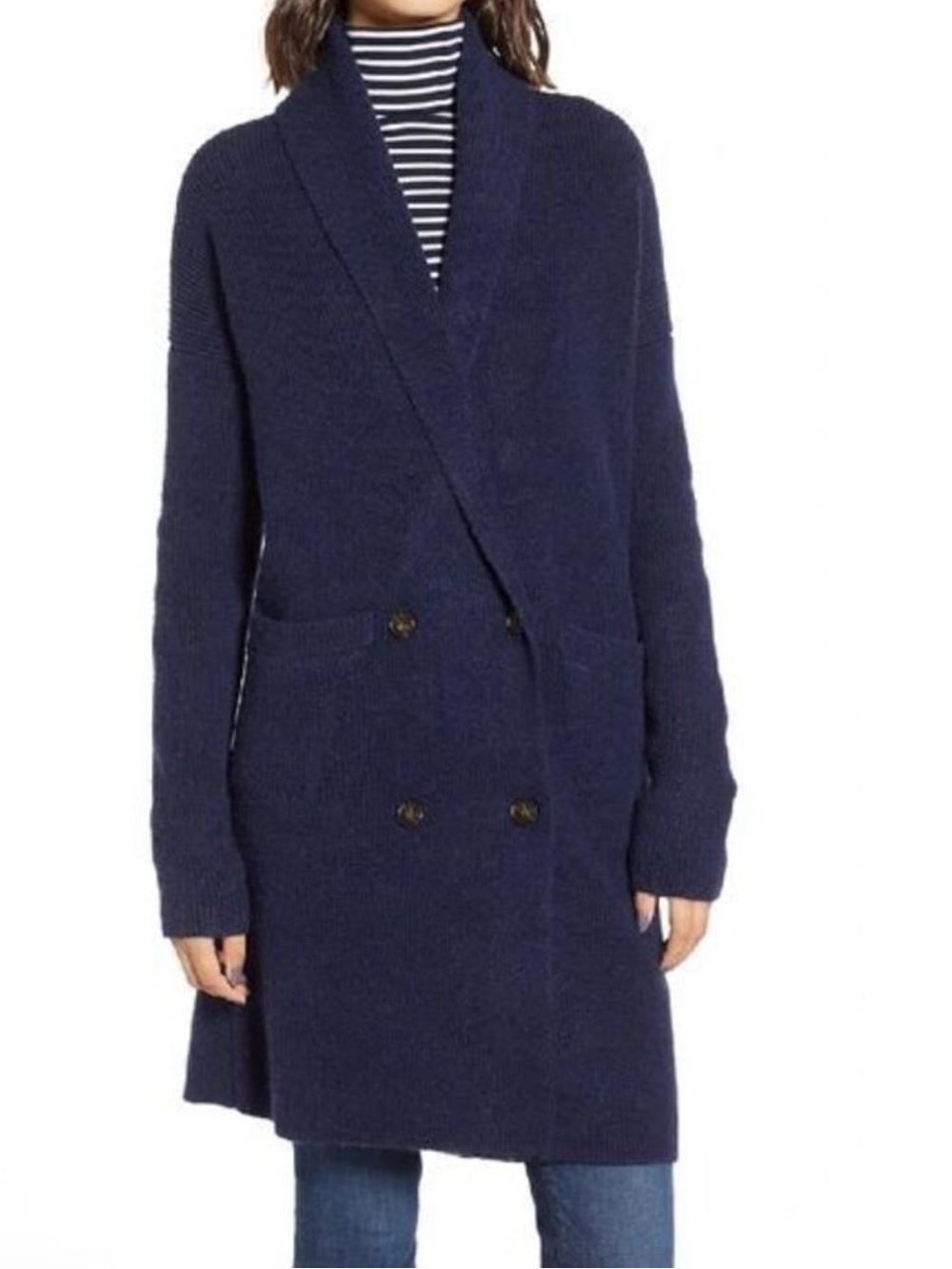 J.Crew Double-Breasted Wool Blend Navy Blue Knit Coatigan Size S